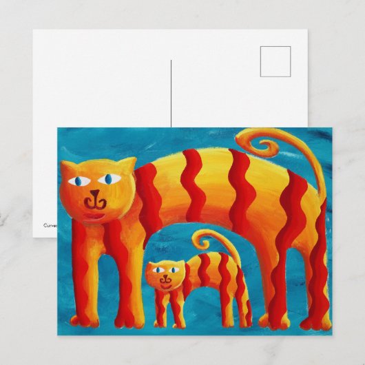 Moderne Kleurrijke Whimsical Curved Cat en Kitten Briefkaart (Voorkant / Achterkant)