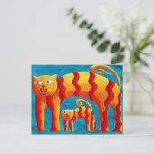 Moderne Kleurrijke Whimsical Gebogen Kat en Kitten Briefkaart (Staand voorkant)