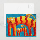 Moderne Kleurrijke Whimsical Gebogen Kat en Kitten Briefkaart (Voorkant / Achterkant)