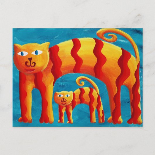 Moderne Kleurrijke Whimsical Gebogen Kat en Kitten Briefkaart (Voorkant)