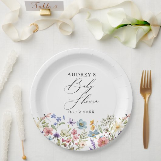 Moderne Kleurrijke Wildbloemen Bloemen Bloemen Boe Papieren Bordje (Huwelijk)