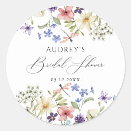 Moderne Kleurrijke Wilde Bloemen Bruidsfeest Ronde Sticker