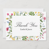 Moderne kleurrijke wilde bloemen bruiloft dank u k kaart (Voorkant)