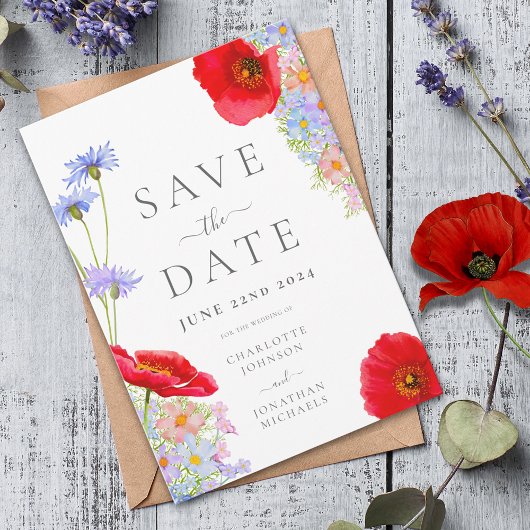 Moderne Kleurrijke Wilde Bloemen Bruiloft Save The Date