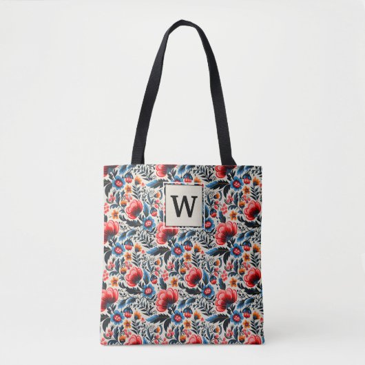 Moderne Kleurrijke Wilde Bloemen met Eigen Monogra Tote Bag (Voorkant)