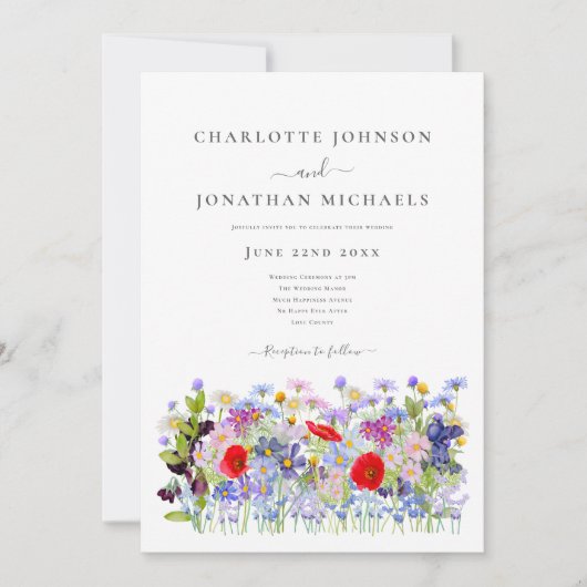 Moderne Kleurrijke Wildflower bruiloft Kaart (Voorkant)
