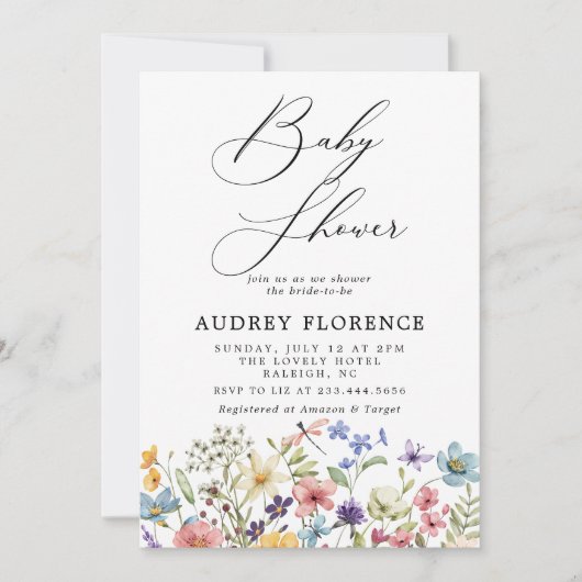 Moderne kleurrijke Wildflower Floral Baby shower Kaart (Voorkant)