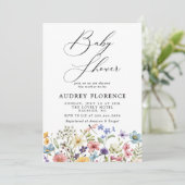 Moderne kleurrijke Wildflower Floral Baby shower Kaart (Staand voorkant)