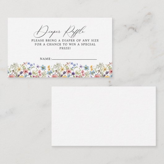 Moderne Kleurrijke Wildflower Floral Diaper Raffle Informatiekaartje (Voorkant / Achterkant)