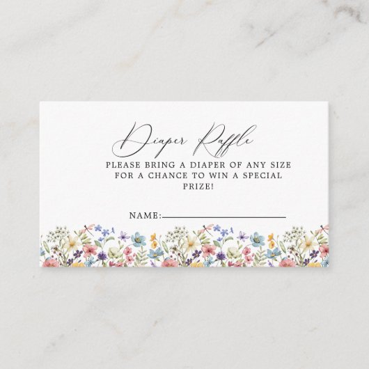 Moderne Kleurrijke Wildflower Floral Diaper Raffle Informatiekaartje (Voorkant)