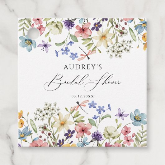 Moderne kleurrijke Wildflower Floral Vrijgezellenf Bedankjes Labels (Voorkant)