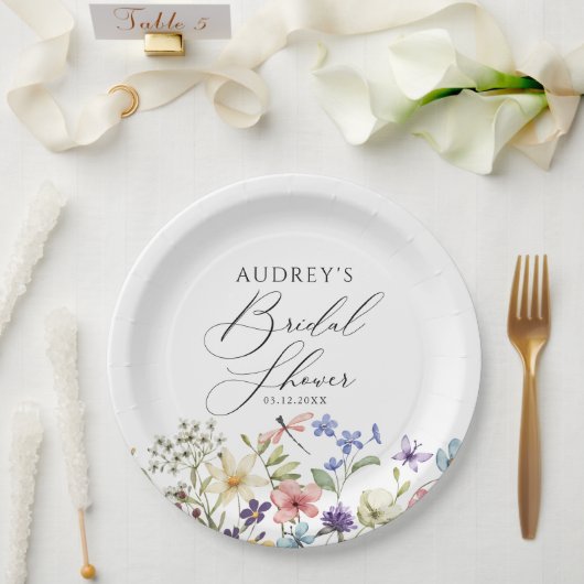 Moderne kleurrijke Wildflower Floral Vrijgezellenf Papieren Bordje (Huwelijk)