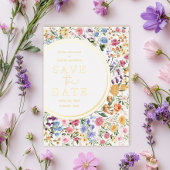 Moderne kleurrijke Wildflower Weddenschap Bewaar d Folie Uitnodiging