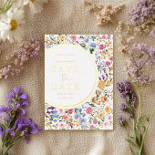 Moderne kleurrijke Wildflower Weddenschap Bewaar d Folie Uitnodiging