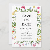 Moderne kleurrijke Wildflower Wedding Save the Dat Kaart (Voorkant)