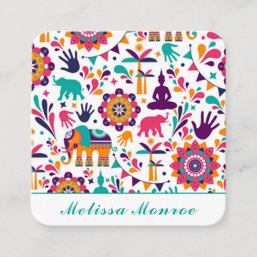 Moderne Kleurrijke Yoga Trainer Namaste Vierkante Visitekaartje (Voorkant)