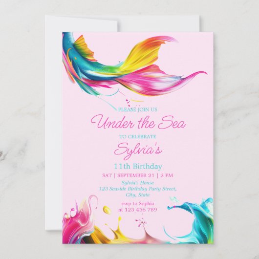 Moderne Kleurrijke Zeemeermin Onder de Zee Kaart (Voorkant)