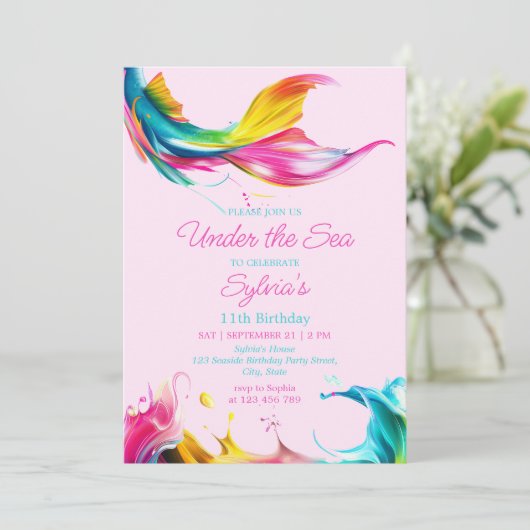 Moderne Kleurrijke Zeemeermin Onder de Zee Kaart (Staand voorkant)