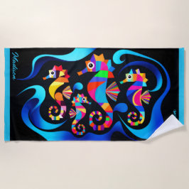 Moderne kleurrijke zeepaardjes strandlaken