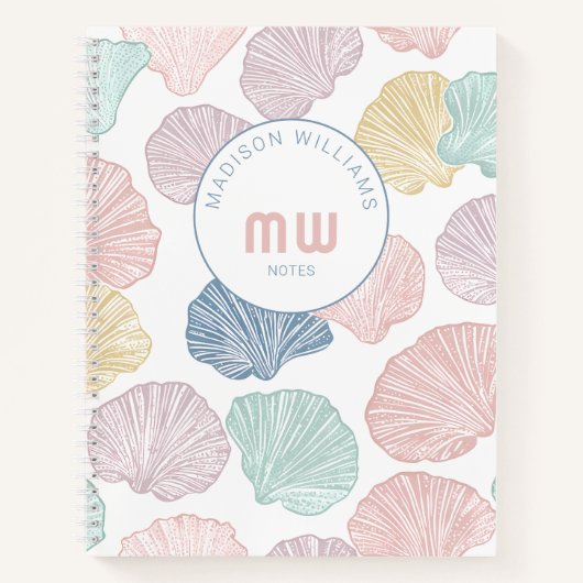 Moderne Kleurrijke Zeeschelp Custom Monogram Coast Notitieboek (Voorkant)