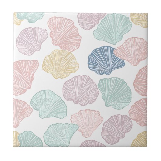 Moderne kleurrijke zeeschelp pastel kustpatroon tegeltje (Voorkant)