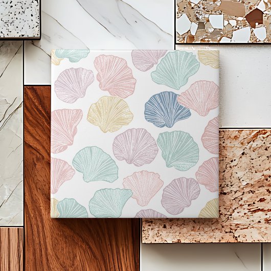 Moderne kleurrijke zeeschelp pastel kustpatroon tegeltje