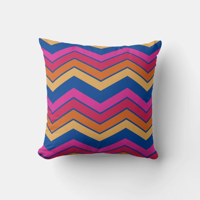 Moderne Kleurrijke Zigzag Chevron Patroon Girly Kussen (Voorkant)