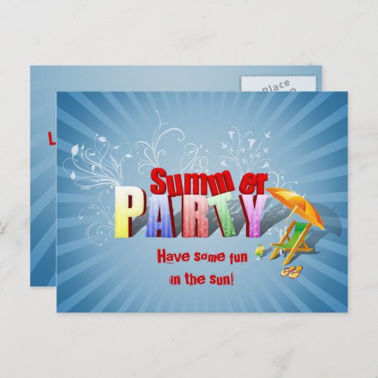 Moderne Kleurrijke Zomerfeest Uitnodiging (Voorkant / Achterkant)