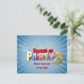 Moderne kleurrijke zomervakantie feest uitnodiging briefkaart (Staand voorkant)