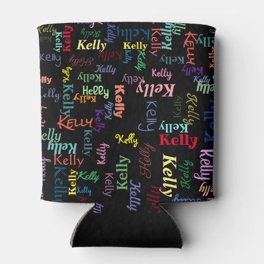 Moderne Kleurrijke Zwart Monogram Naam Blikjeskoeler (Achterkant)