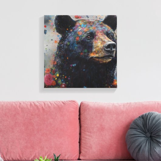 Moderne kleurrijke zwarte Beer kunst Canvas Afdruk (Insitu (Woonkamer))