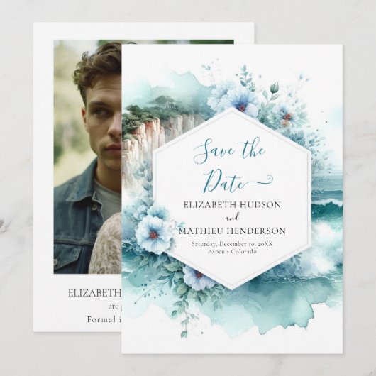 Moderne klif nautische bruiloft save the date (Voorkant / Achterkant)