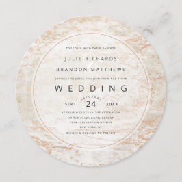 Moderne knikkers in beige met kopercirkel bruiloft kaart