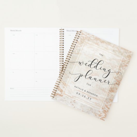 Moderne knikkers in beige met koperen trouwplannen planner (Display)