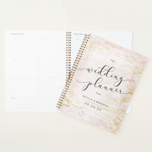 Moderne knikkers in Blush met gouden huwelijksplan Planner (Display)