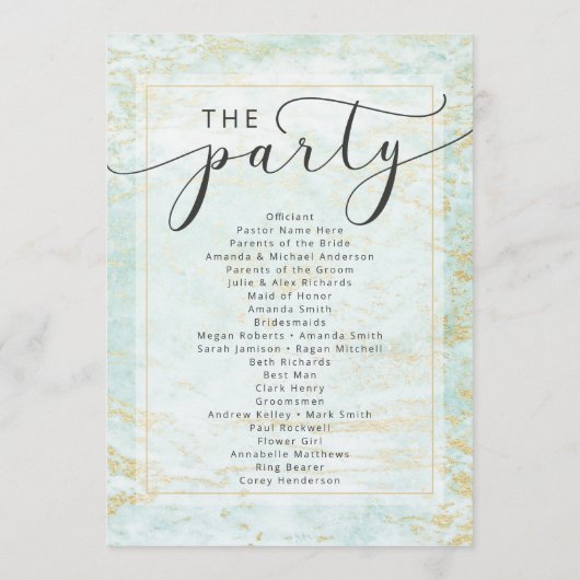 Moderne knikkers in de oceaan met gouden huwelijks programmakaart (Achterkant)