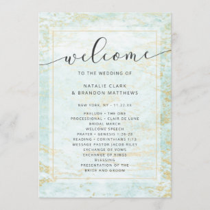 Moderne knikkers in de oceaan met gouden huwelijks programmakaart