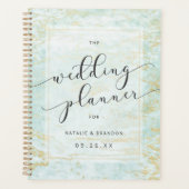 Moderne knikkers in de oceaan met gouden trouwplan planner (Voorkant)
