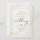 Moderne knikkers in klassiek wit met gouden bruilo kaart (Voorkant)