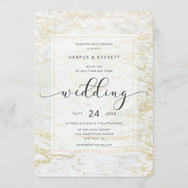 Moderne knikkers in klassiek wit met gouden bruilo kaart