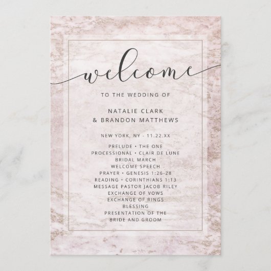 Moderne knikkers in Mauve Roos gouden huwelijkscer Programmakaart (Voorkant)