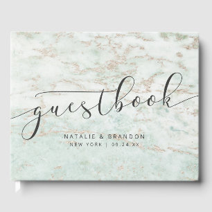 Moderne knikkers in Mint met Roos gouden bruiloft Gastenboek