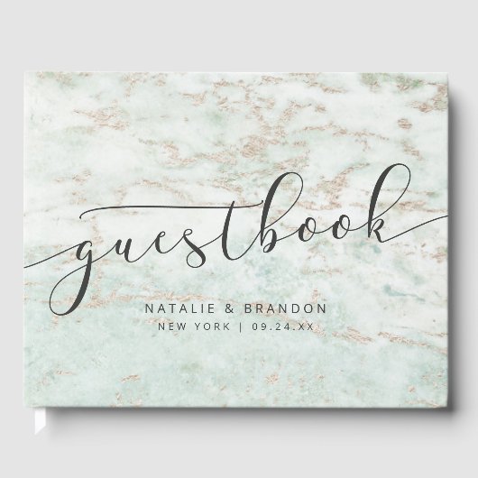 Moderne knikkers in Mint met Roos gouden bruiloft Gastenboek (Voorkant)