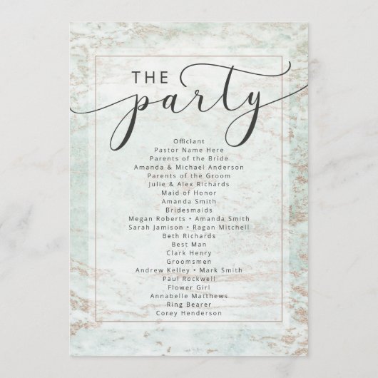 Moderne knikkers in Mint Roos gouden huwelijkscere Programmakaart (Achterkant)