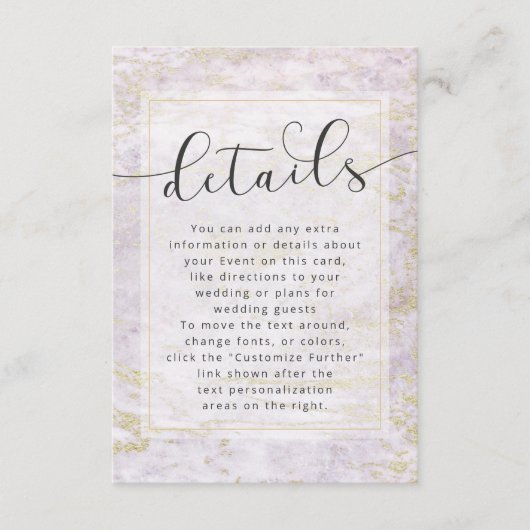 Moderne knikkers in Violet met gouden bruiloft det Informatiekaartje (Voorkant)