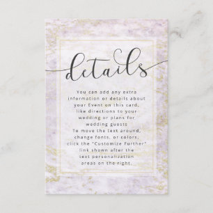 Moderne knikkers in Violet met gouden bruiloft det Informatiekaartje