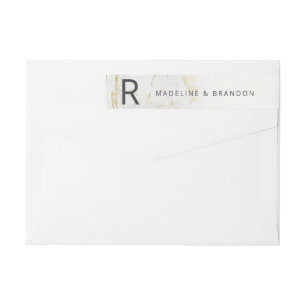Moderne knikkers wit goud monogram retouradres