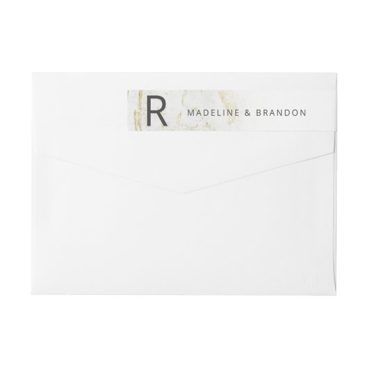 Moderne knikkers wit goud monogram retouradres (Achterkant)