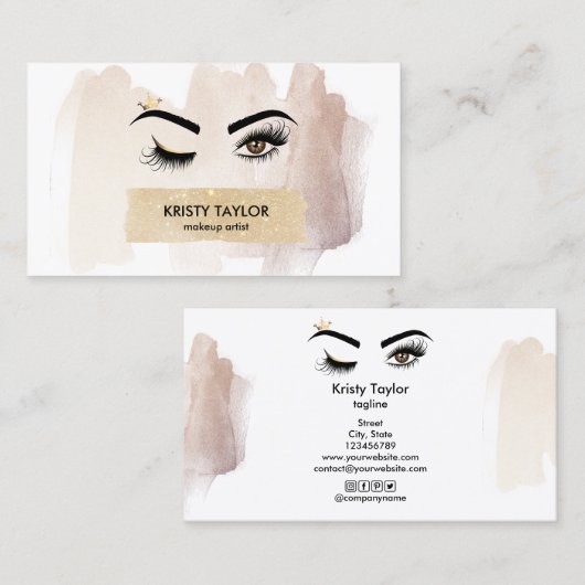 Moderne knipogen met lange kroonwimpers visitekaartje (Voorkant / Achterkant)
