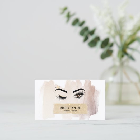 Moderne knipogen met lange kroonwimpers visitekaartje (Staand voorkant)